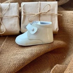 KaterinasDesigns Boys Baptismal Ivory Leather Bootie Soft Sole Shoe