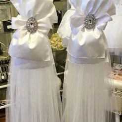 KaterinasDesigns Wedding White Diamond Broach & Tulle Lambatha