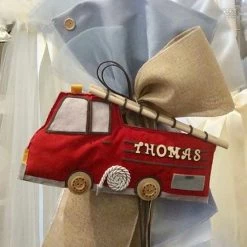KaterinasDesigns Boys Baptismal Firetruck Lambatha