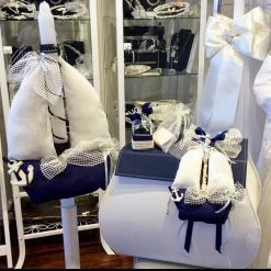 KaterinasDesigns Navy & White Nautical Boat Lambatha Boys Baptismal