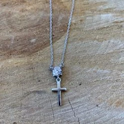 KaterinasDesigns Jewelry Sterling Silver Diamond Cross Necklace