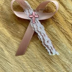 KaterinasDesigns Rose Gold Lace Bow Martyiko/Witness Pin Girls Baptismal
