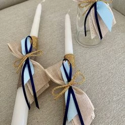 KaterinasDesigns Burlap And Baby Blue 2 Small Candles