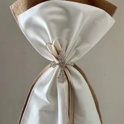 KaterinasDesigns White Burlap Upright Bow Crystal Cross Lambatha