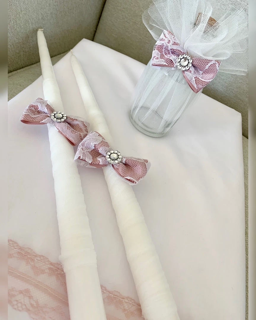 KaterinasDesigns Rose Gold Lace 2 Small Candles Girls Baptismal 4 KaterinasDesigns Rose Gold Lace 2 Small Candles Girls Baptismal