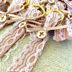 KaterinasDesigns Girls Baptismal Rose Gold And White Lace Keychain Martyiko/Witness Pin