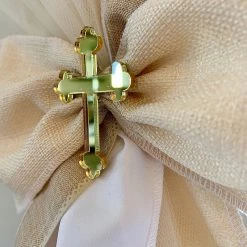 KaterinasDesigns Boys Baptismal Natural And Gold Upright Bow 2 Ft Lambatha