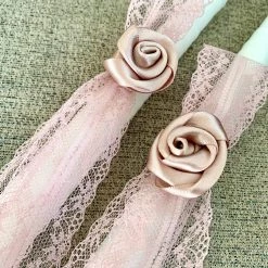 KaterinasDesigns Girls Baptismal Rose Gold Rosette 2 Small Candles