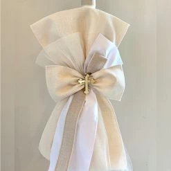 KaterinasDesigns Boys Baptismal Natural And Gold Upright Bow 2 Ft Lambatha