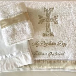 KaterinasDesigns Embroidered Personalized Towel Set Girls Baptismal