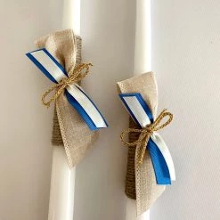 KaterinasDesigns Blue And Burlap 2 Small Candles Boys Baptismal