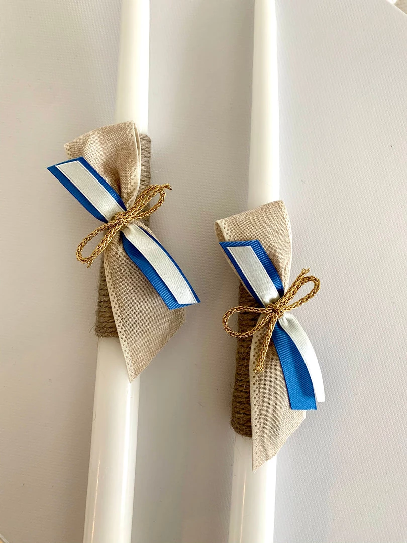 KaterinasDesigns Blue And Burlap 2 Small Candles Boys Baptismal 3 KaterinasDesigns Blue And Burlap 2 Small Candles Boys Baptismal