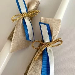 KaterinasDesigns Blue And Burlap 2 Small Candles Boys Baptismal