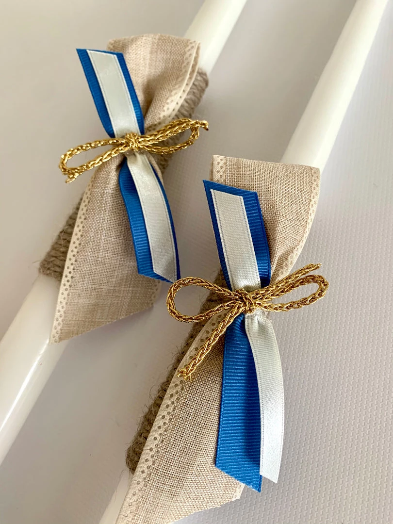 KaterinasDesigns Blue And Burlap 2 Small Candles Boys Baptismal 4 KaterinasDesigns Blue And Burlap 2 Small Candles Boys Baptismal