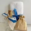 KaterinasDesigns Burlap And Blue Oil Bottle Set