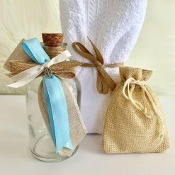 KaterinasDesigns Boys Baptismal Burlap And Baby Blue Oil Bottle Set