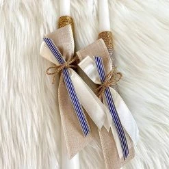 KaterinasDesigns Gold Burlap And Navy Striped 2 Small Candles