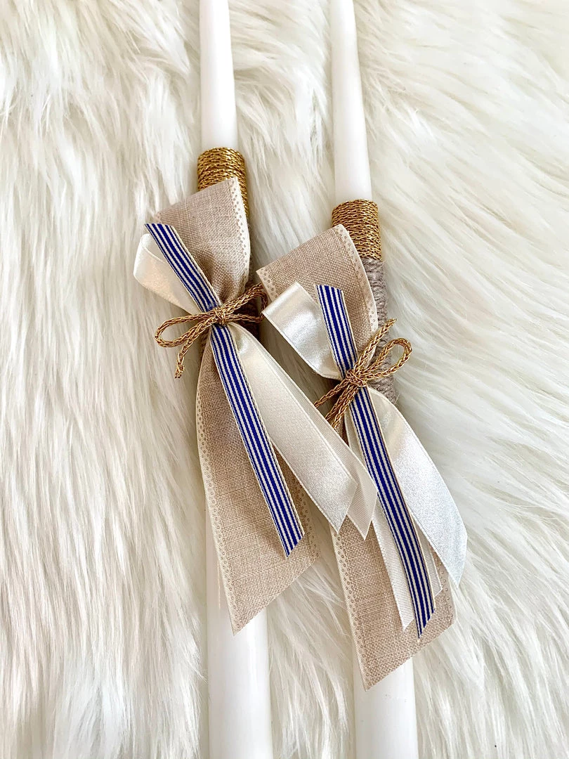 KaterinasDesigns Gold Burlap And Navy Striped 2 Small Candles 3 KaterinasDesigns Gold Burlap And Navy Striped 2 Small Candles