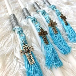 KaterinasDesigns Easter Candles Baby Blue Cross Gouri Easter Candle
