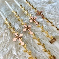 KaterinasDesigns Pink Acrylic Cross Olive Leaf Vine Easter Candle Easter Candles