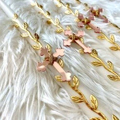 KaterinasDesigns Pink Acrylic Cross Olive Leaf Vine Easter Candle Easter Candles