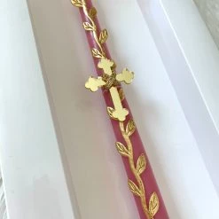KaterinasDesigns Pink And Gold Acrylic Cross Vine Leaf Easter Candle Easter Candles