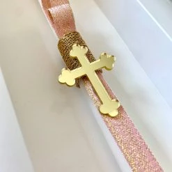 KaterinasDesigns Pink And Gold Cross Easter Candle Easter Candles