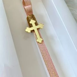 KaterinasDesigns Pink And Gold Cross Easter Candle Easter Candles