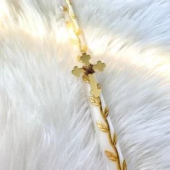 KaterinasDesigns Gold Acrylic Cross Vine Leaf Easter Candle
