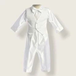 MaveZZano 4 Piece Satin White Baptismal Suit