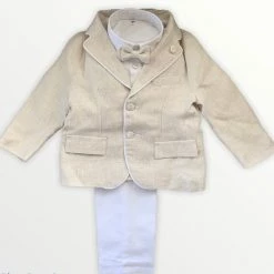 Stella Boys Baptismal Outfits Linen Natural And White Baptismal Suit
