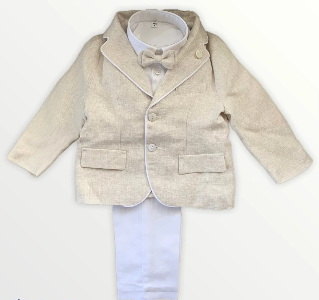 Stella Boys Baptismal Outfits Linen Natural And White Baptismal Suit 3 Stella Boys Baptismal Outfits Linen Natural And White Baptismal Suit