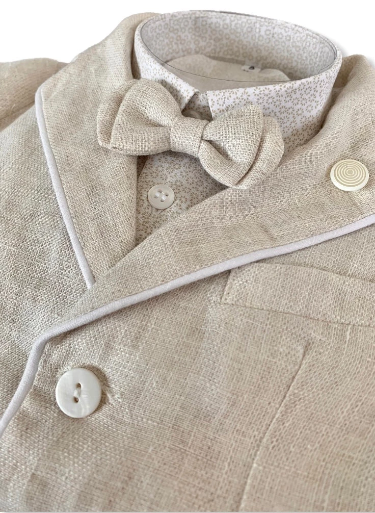 Stella Natural Linen Print Baptismal Suit 4 Stella Natural Linen Print Baptismal Suit