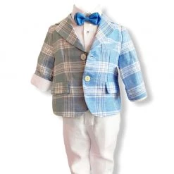 Stella Blue Checkered Suit Boys Baptismal