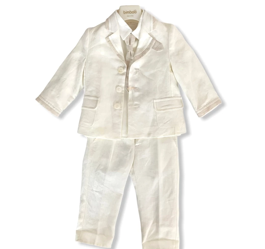 Stella Ivory And Beige Linen Baptismal Suit 3 Stella Ivory And Beige Linen Baptismal Suit