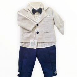 Stella Navy And Grey Cardigan Baptismal Suit