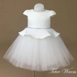 Teter Warm White Peplum Dress Girls Baptismal