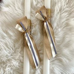 KaterinasDesigns Gold Burlap And Navy Striped Lambatha - 2ft