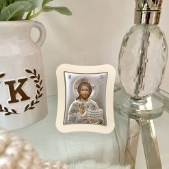 KaterinasDesigns Silver Christ Icon 11.0 X 12.9 Cm