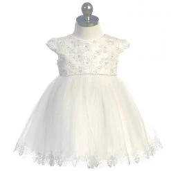 KaterinasDesigns Girls Baptismal Outfits Off-White Pearl Daisy Baptismal Dress
