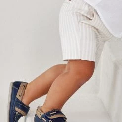 Mayoral Leather Navy Blue And Tan Boat Shoe